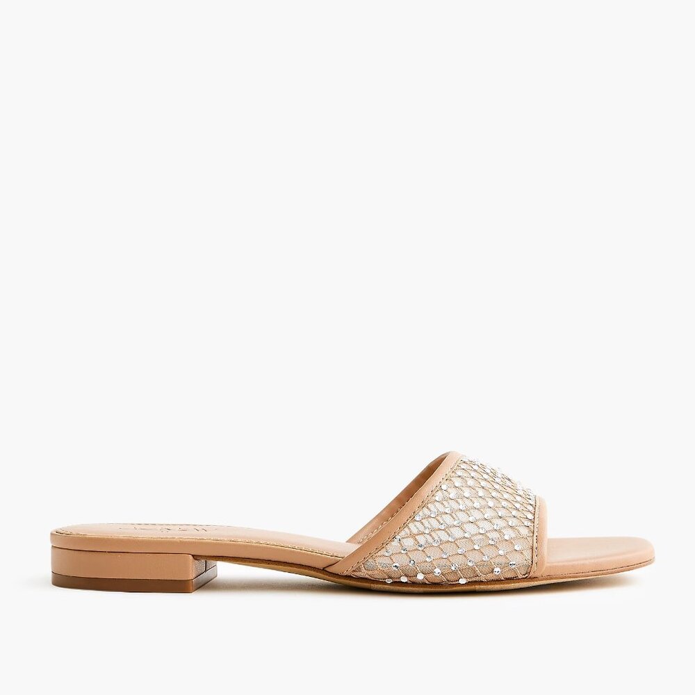 J. Crew Nude Rhinestone Mesh Slide Sandals/NWT/9M - Picture 3 of 10